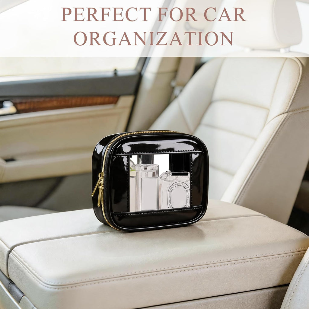 Small Clear Makeup Bag for Purse, Mini Waterproof Clear Cosmetic Bag Case Organizer, TSA Approved Square Small Makeup Case Pouch with Zipper, Car Travel Essentials for Women (Black-2, Mini)