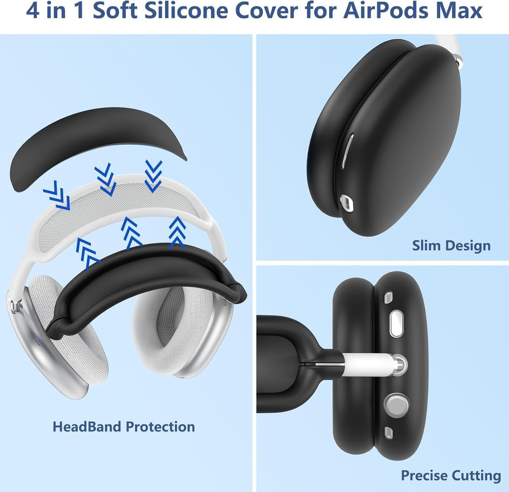 [4 in 1] Case Cover for AirPods Max 2/1 (2026/2024/2020) Ear Pad Case Cover/Headband Cover/Ear Cups with 3D Spider for Apple AirPods Max Headphones (Black)