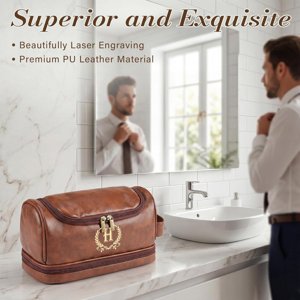 Mens Personalized Toiletry Bag, Gifts for Men, Custom Leather Mens Toiletries Travel Kit, Customize Shaving Bags, Men's Gift Ideas for Christmas, Anniversary, Birthday, Dad, Grandpa, Lover(Z)