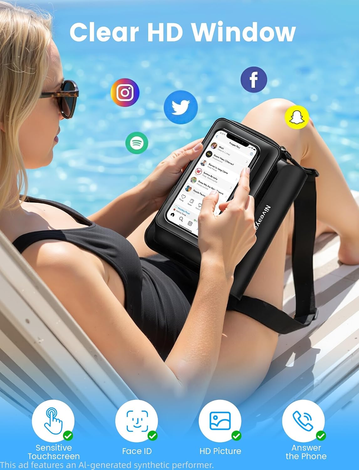 Niveaya IPX8 Floating Waterproof Fanny Pack Holds Phone, Passport & Cash