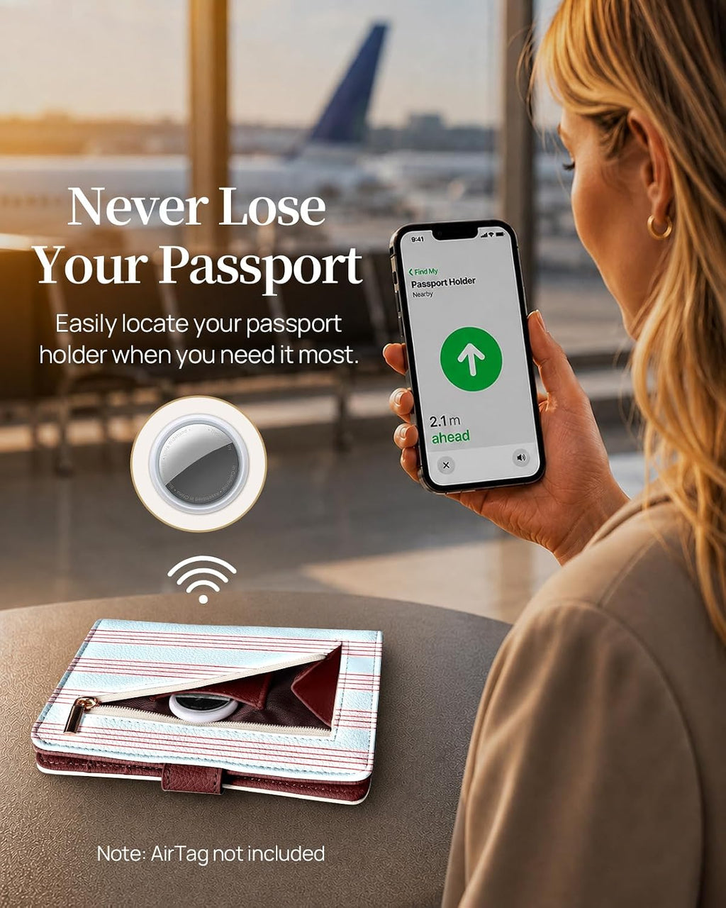Slohif RFID Passport Holder for Travel with Airtag Hidden Slot Blue Stripe