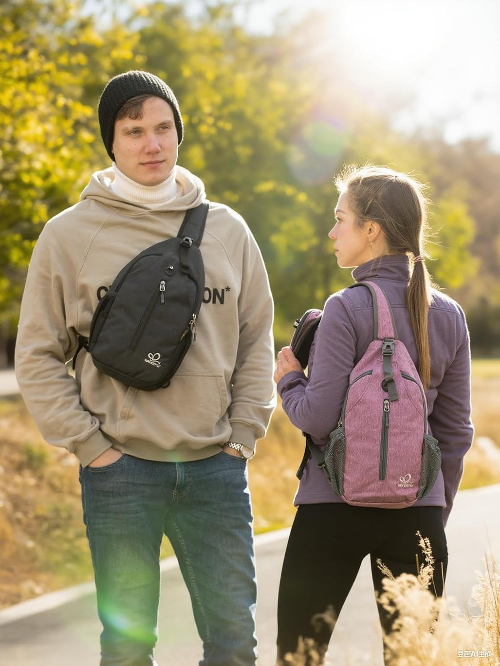 WATERFLY Crossbody Sling Backpack Sling Bag Travel Hiking Chest Bag Daypack (Purple)