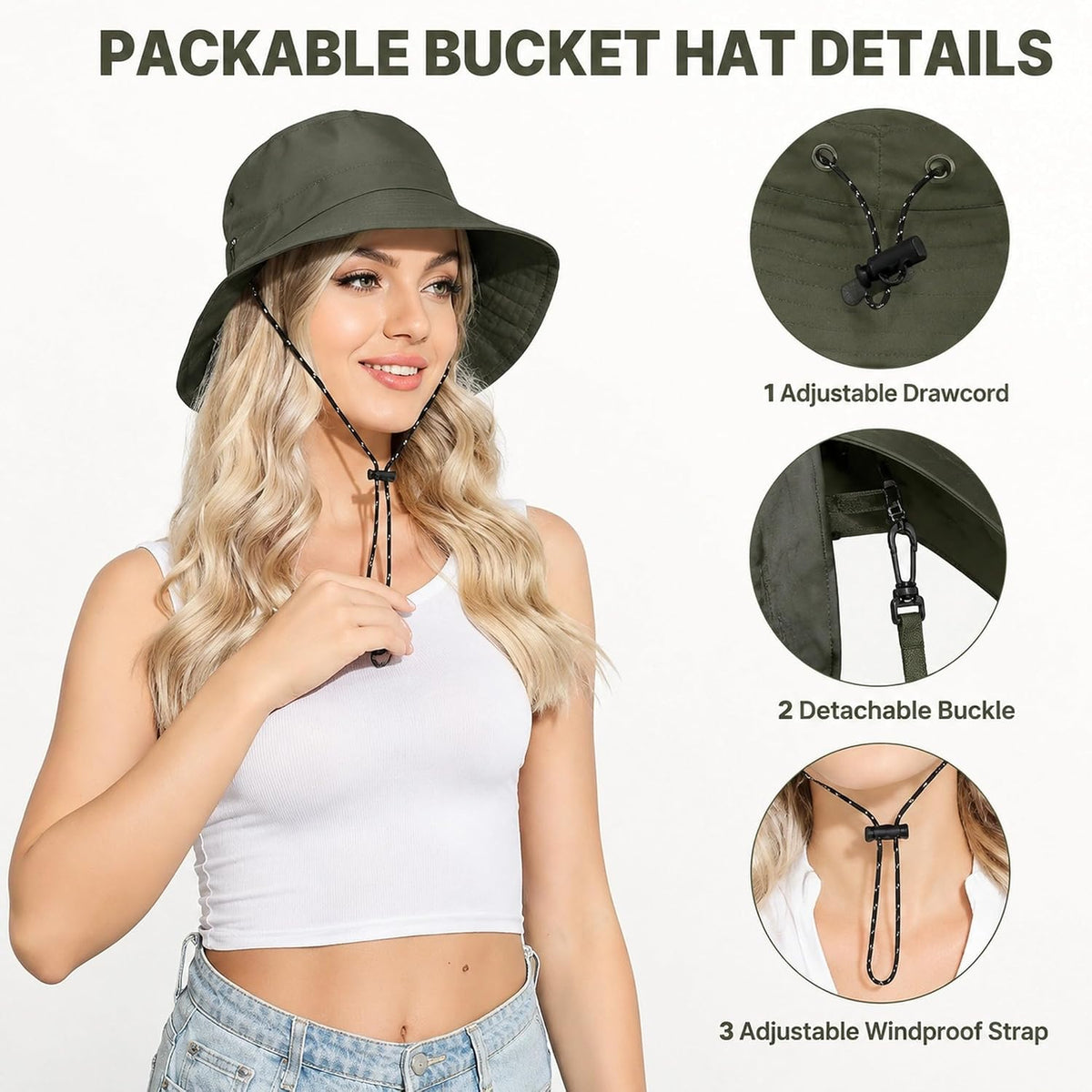 Waterproof Foldable Bucket Hat with Adjustable Chin Strap, Pink, Sun Protection, Includes Hooded Rain Poncho with Rain Poncho