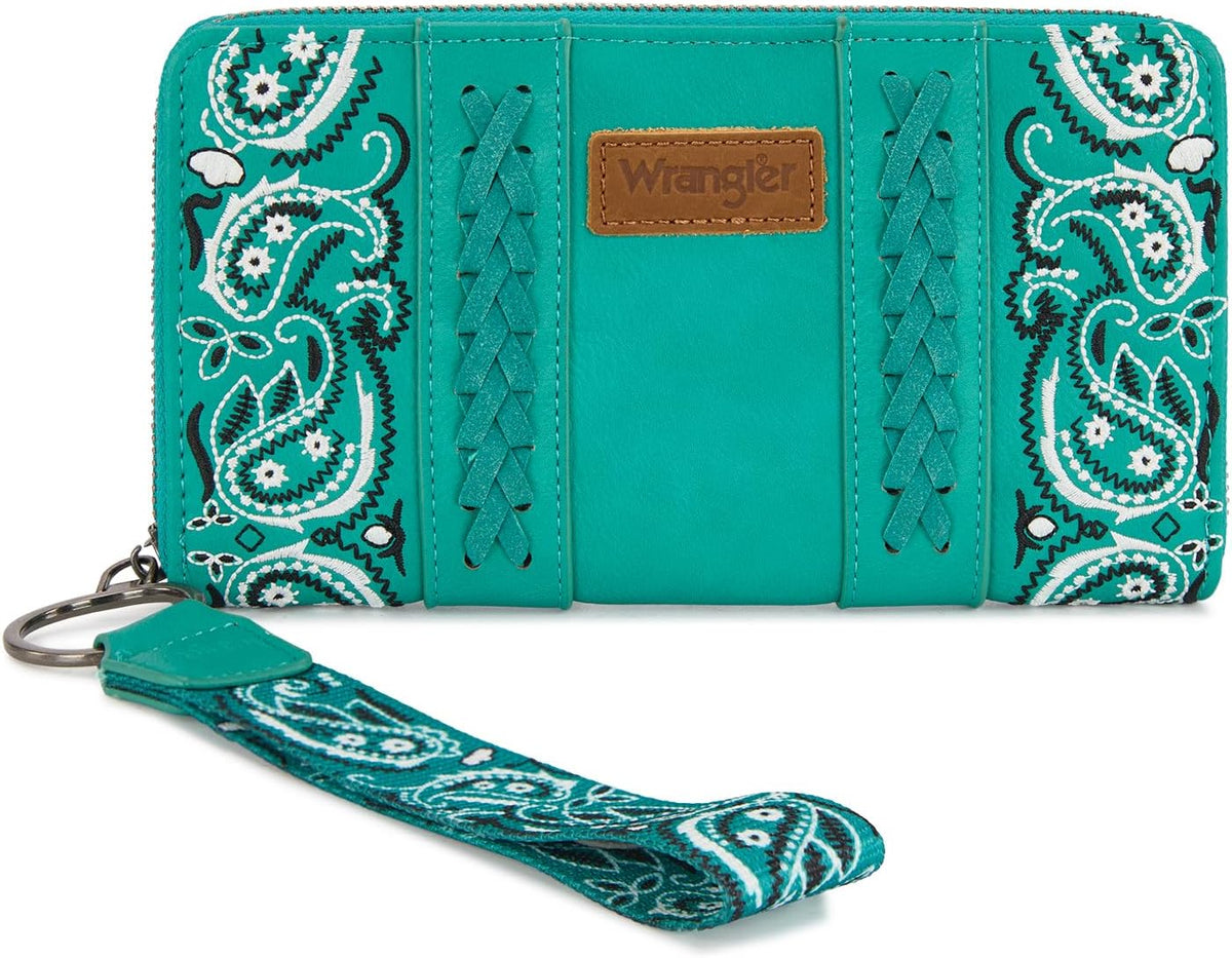 Montana West Wrangler Western Paisley Wristlet Wallet for Women, PU Leather Zip Around Clutch with RFID Blocking & Coin Pocket
