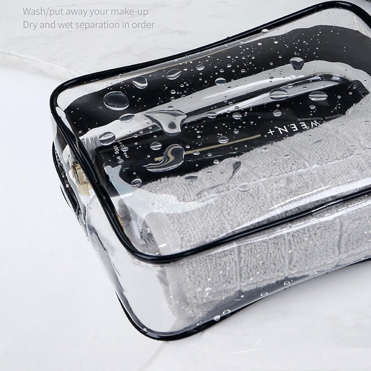 Tergy 20 Packs Clear Cosmetics Bags for Women Men Waterproof Toiletry Bags PVC Makeup Bags Organizer Case with Zipper for Travel Bathroom (Black)