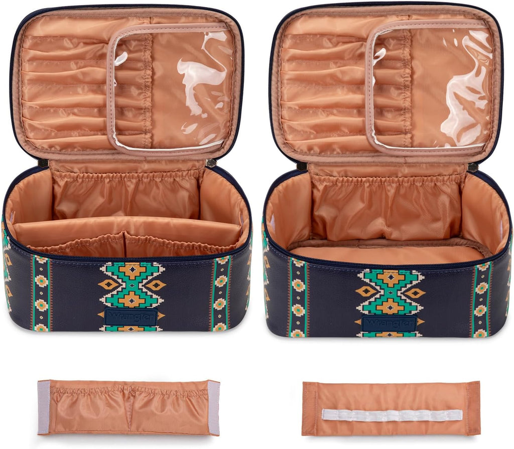 Wrangler Travel Makeup Bag 2pcs Set Cosmetic Bag with Makeup Brush Holder