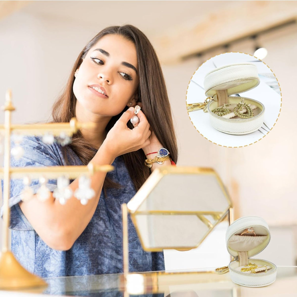 Portable Ring Keychain Holder - White Jewelry Holder