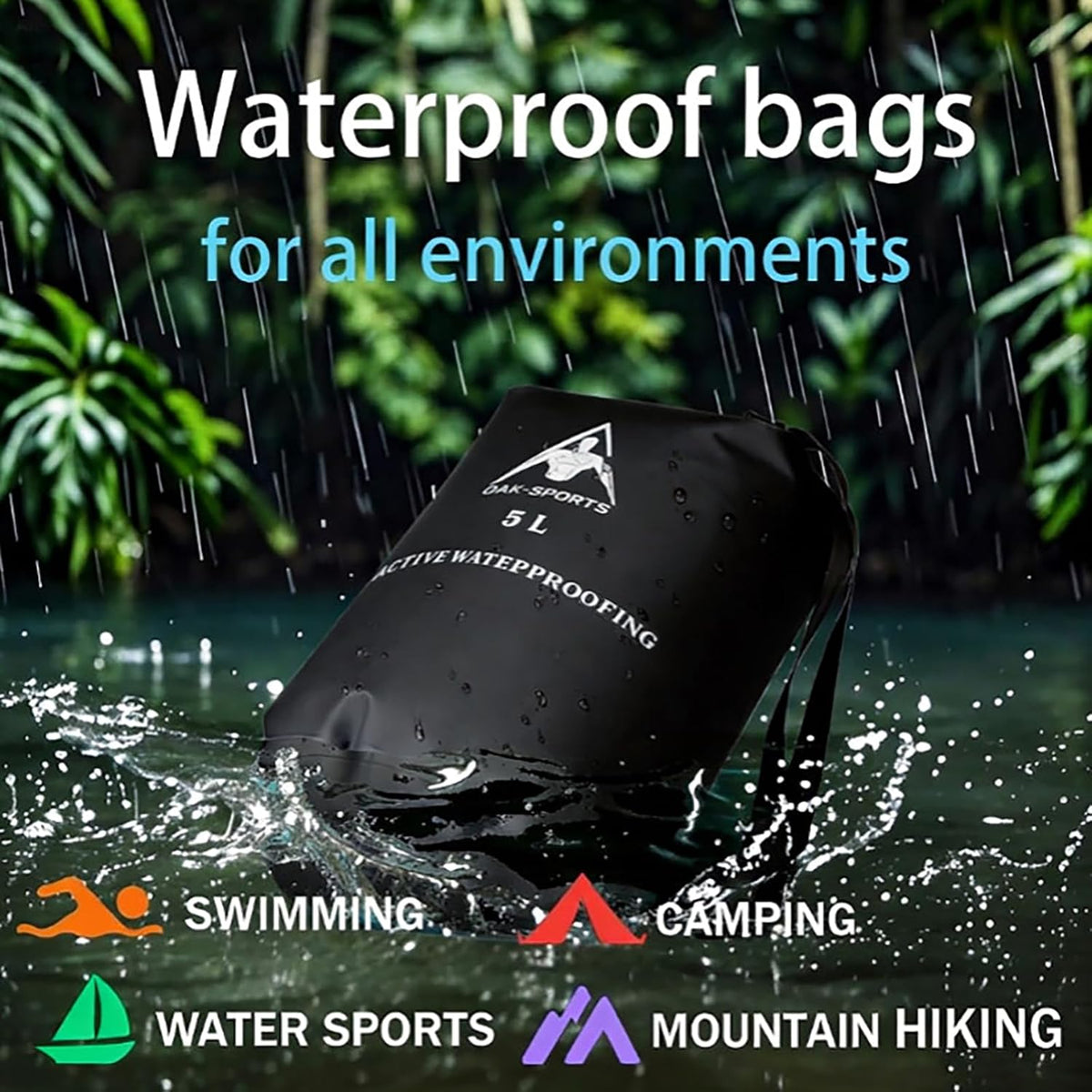 Oak-Sports Dry Bag Waterproof Backpack 5L/10L/20L/35L, Roll Top Lightweight Beach Bag (Classic Black, 10L)