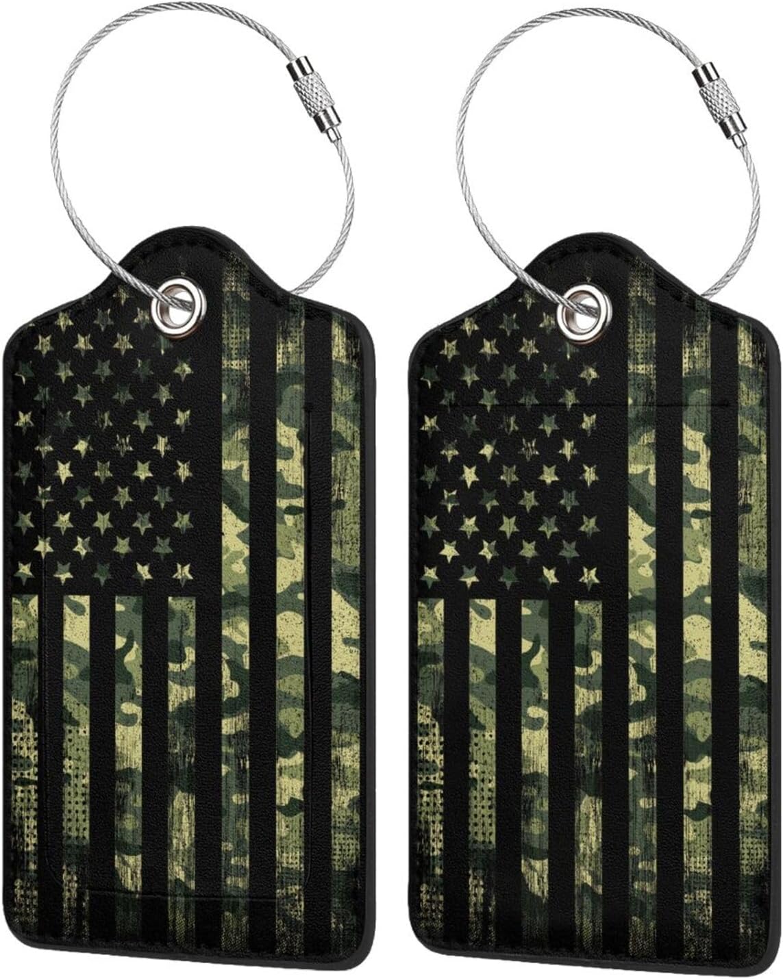 2 Pcs Camouflage American Flag Luggage Tag for Suitcase, 4th of July Decorations Camo US Flag Patriotic Decor Party Birthday Gifts Men Women, Identifiers Privacy Cover ID Label with Steel Loop
