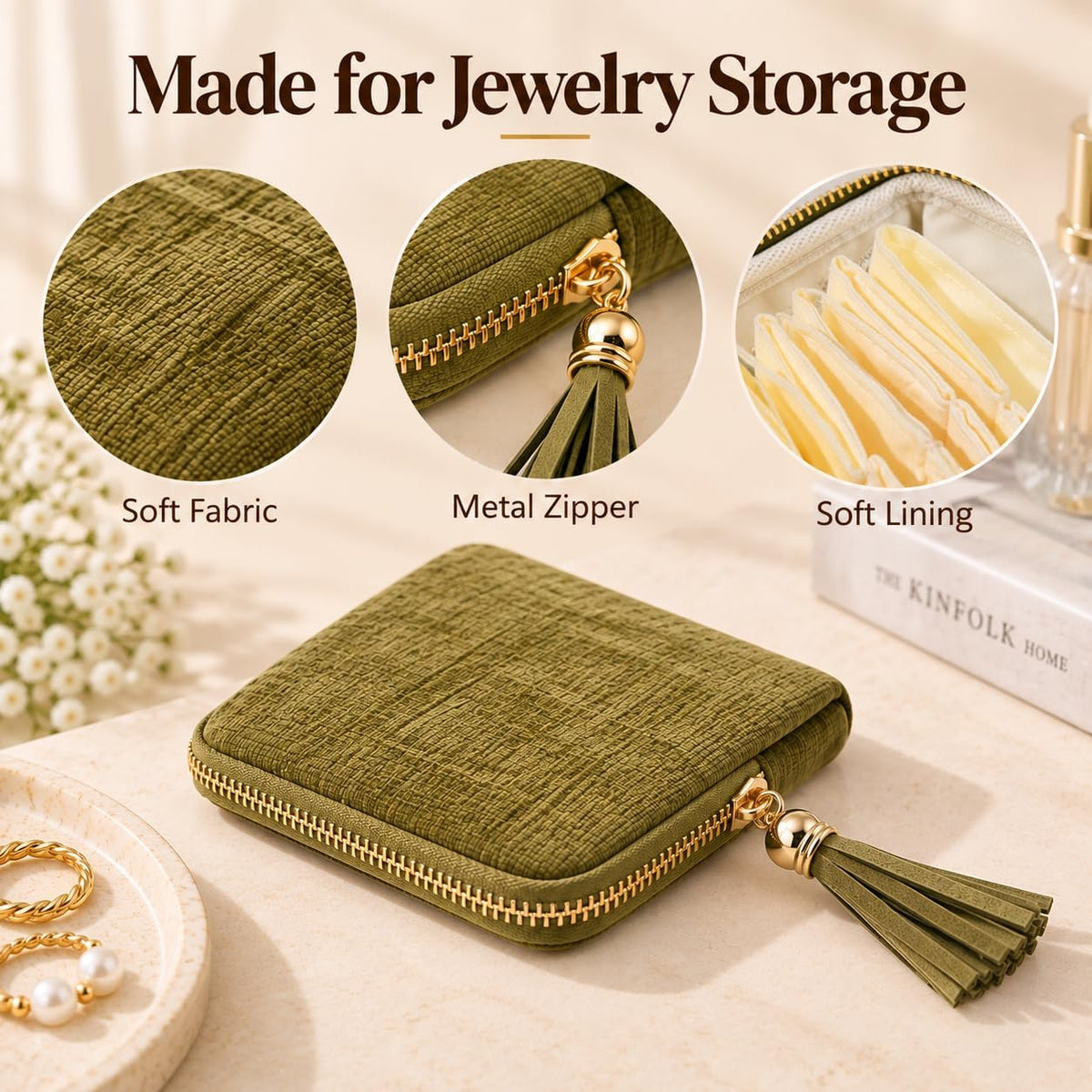 2-Pack Velvet Jewelry Organizer Case - Travel Zipper Pouch with Tassel, 6-Layer Storage for Bracelets, Bangles & Accessories (Matcha Green and Dark Blue)