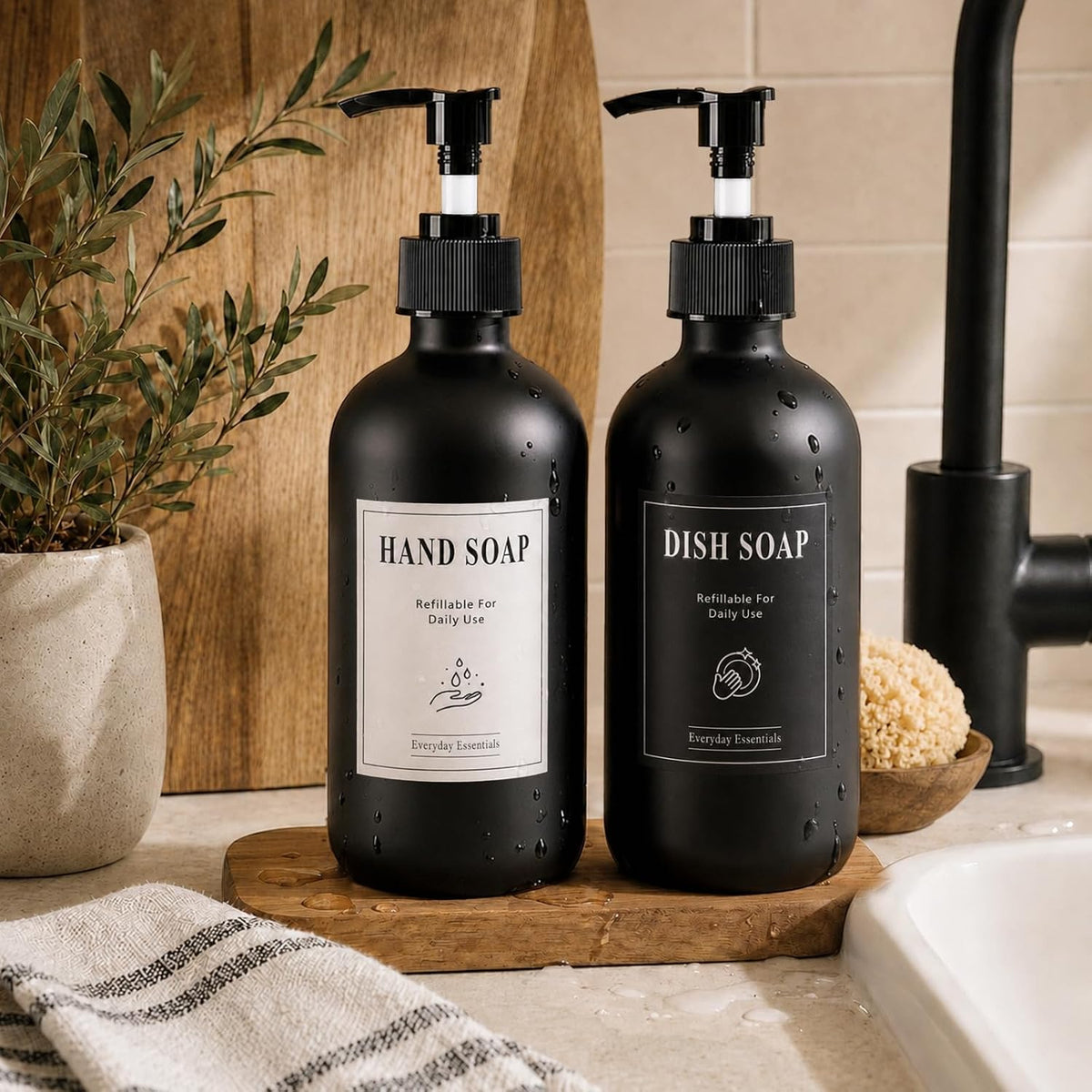 TBWIND 12 Pack 16oz Black Glass Soap Dispensers with Pump