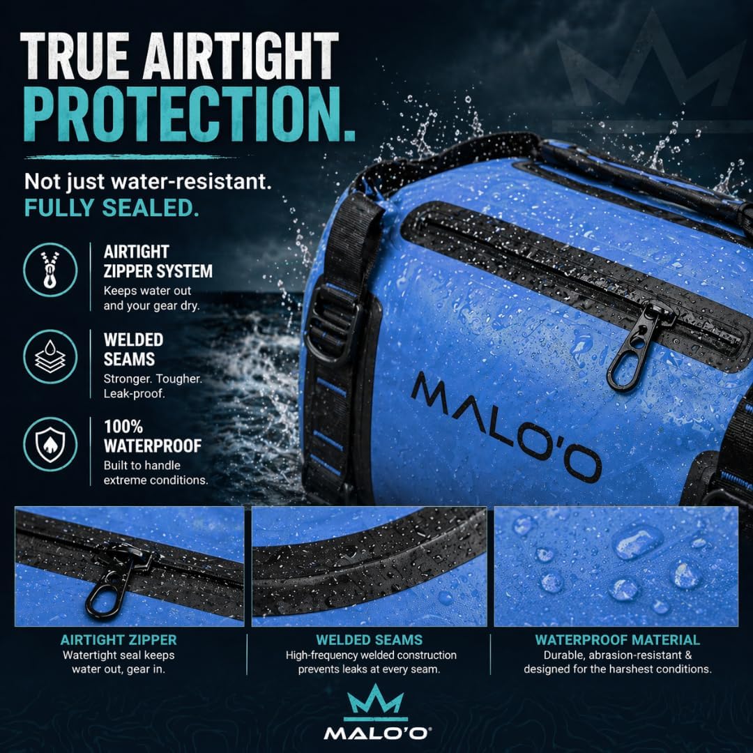 Malo’o 60L & 90L Airtight Waterproof Duffel Bag Backpack – Heavy Duty Dry Bag with Waterproof Zipper, Submersible Gear Bag for Fishing, Boating, Camping, Travel & Outdoor Adventure