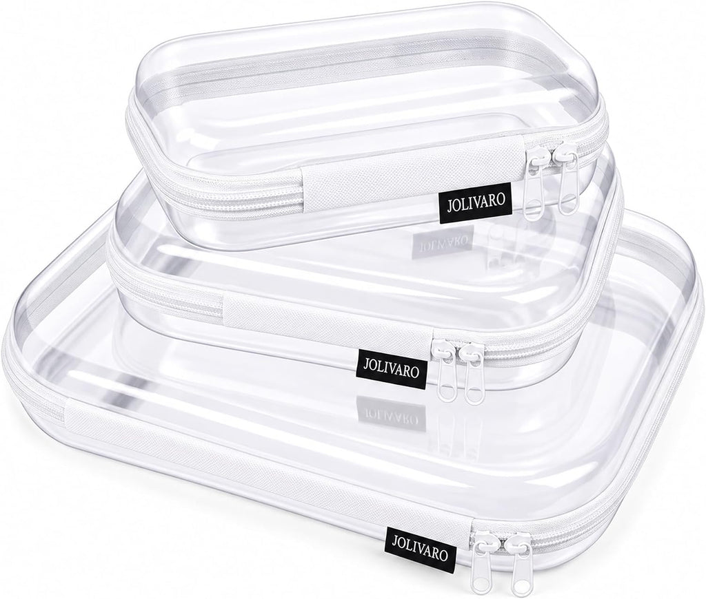 Clear Hard Shell Zipper Case Makeup Storage Organizer Pouches TSA Approved