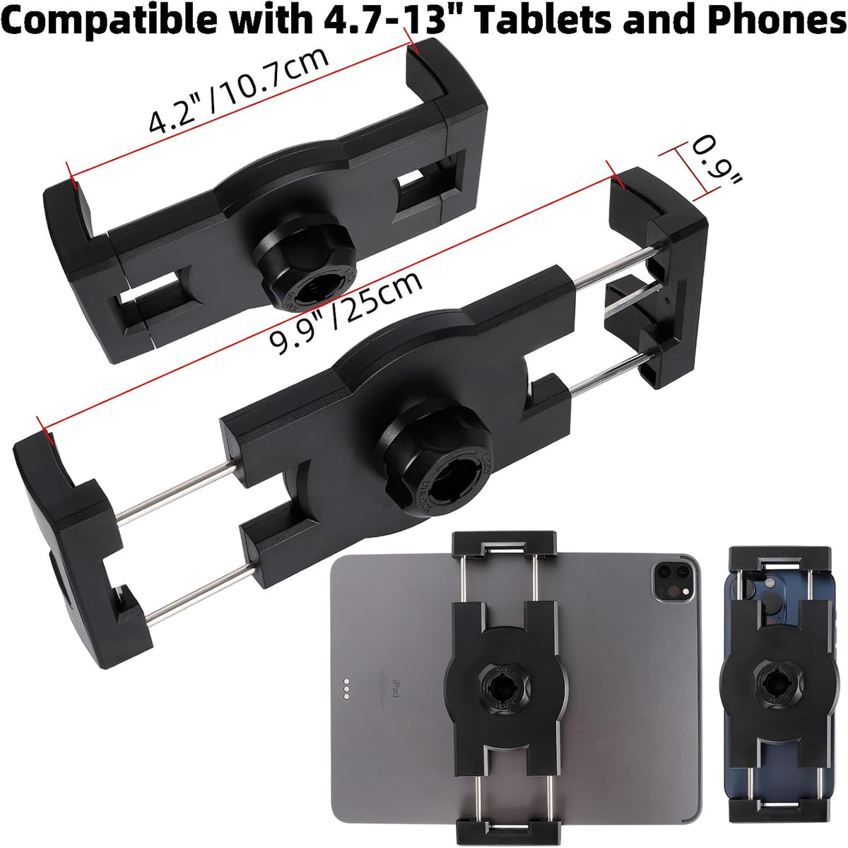 iPad Yoke Mount, Tablet Holder Clamp Mount for Aircraft, 360° Rotation Adjustable Aluminum Trainer Tablet Holder for iPad Pro 12.9/Air/Mini, 4.7-13" Phones and Tablets