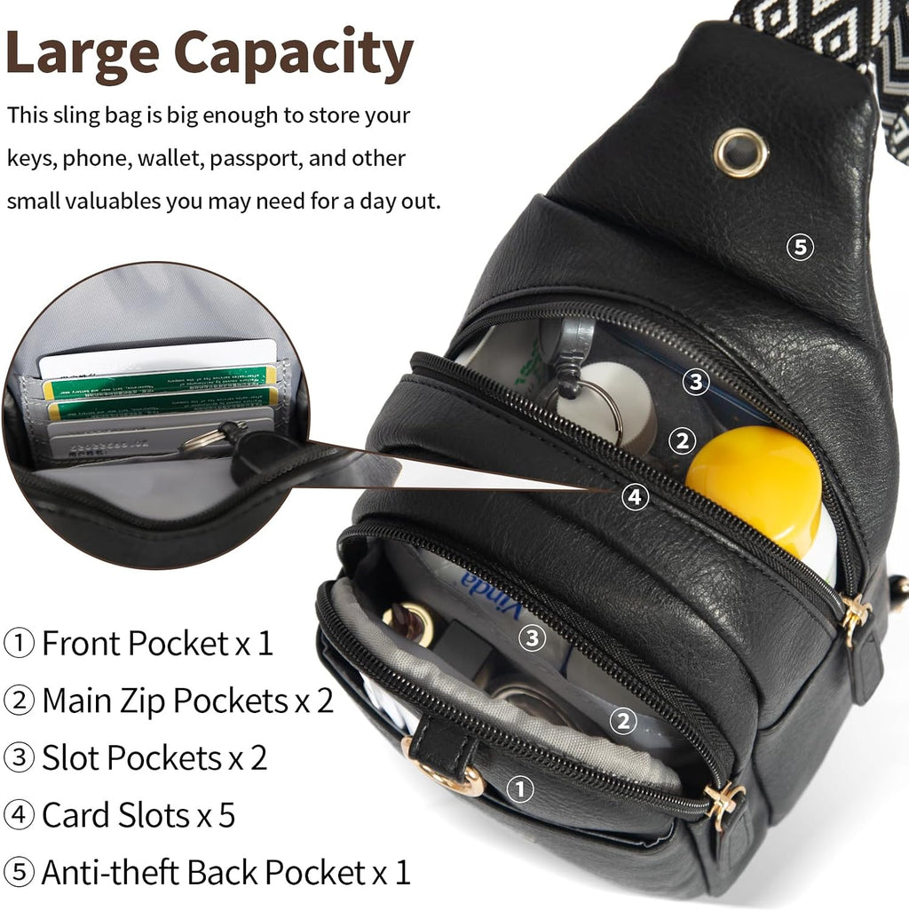 OSOCE Crossbody Bag for Women, Sling Bag Anti Theft, PU Leather Chest Purse