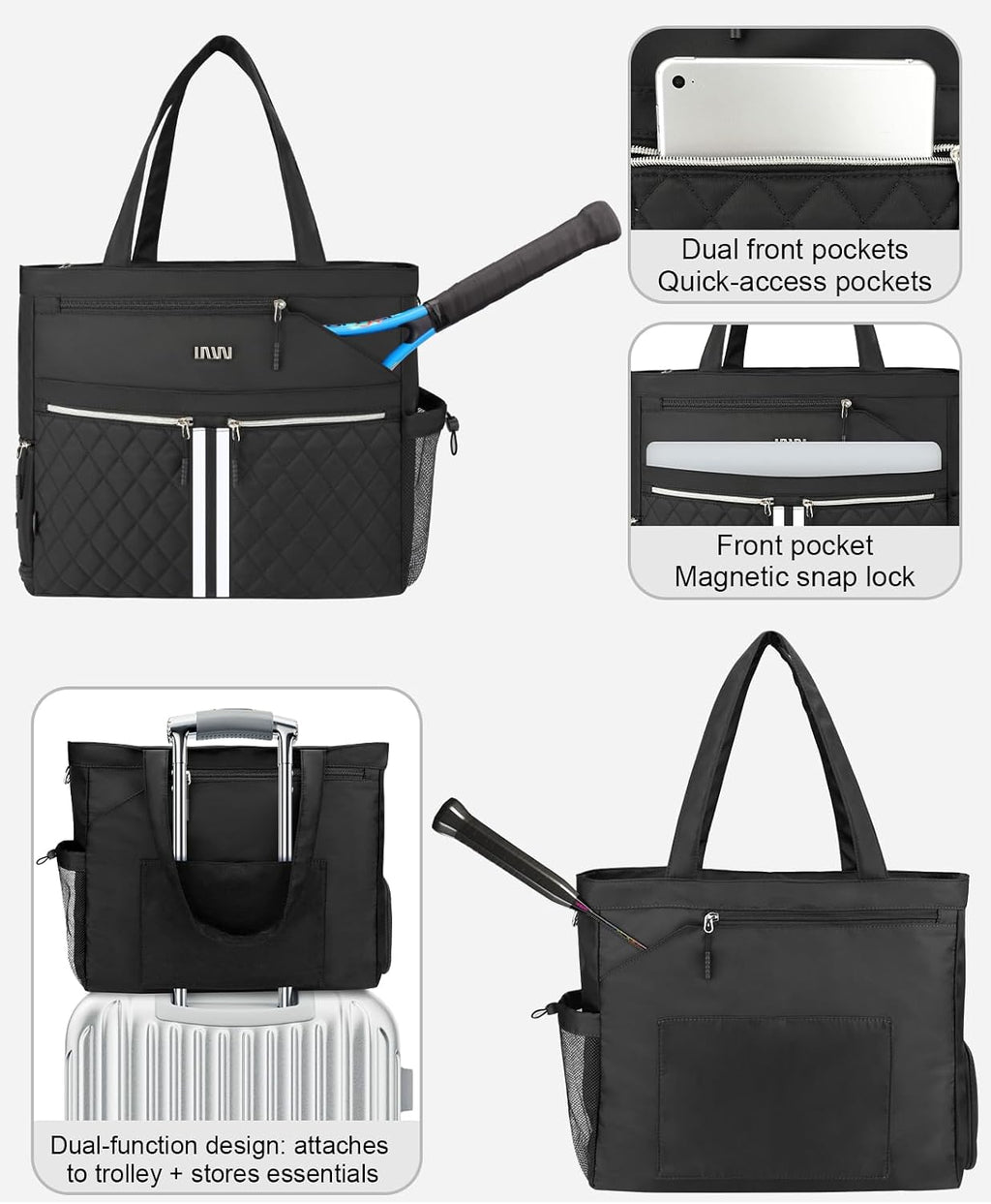 Tennis Bags for Women, Tennis Bag Holds 2 Rackets, Gym Bags with Ventilated Shoe Compartment, Suitable for Pickleball Tennis Badminton