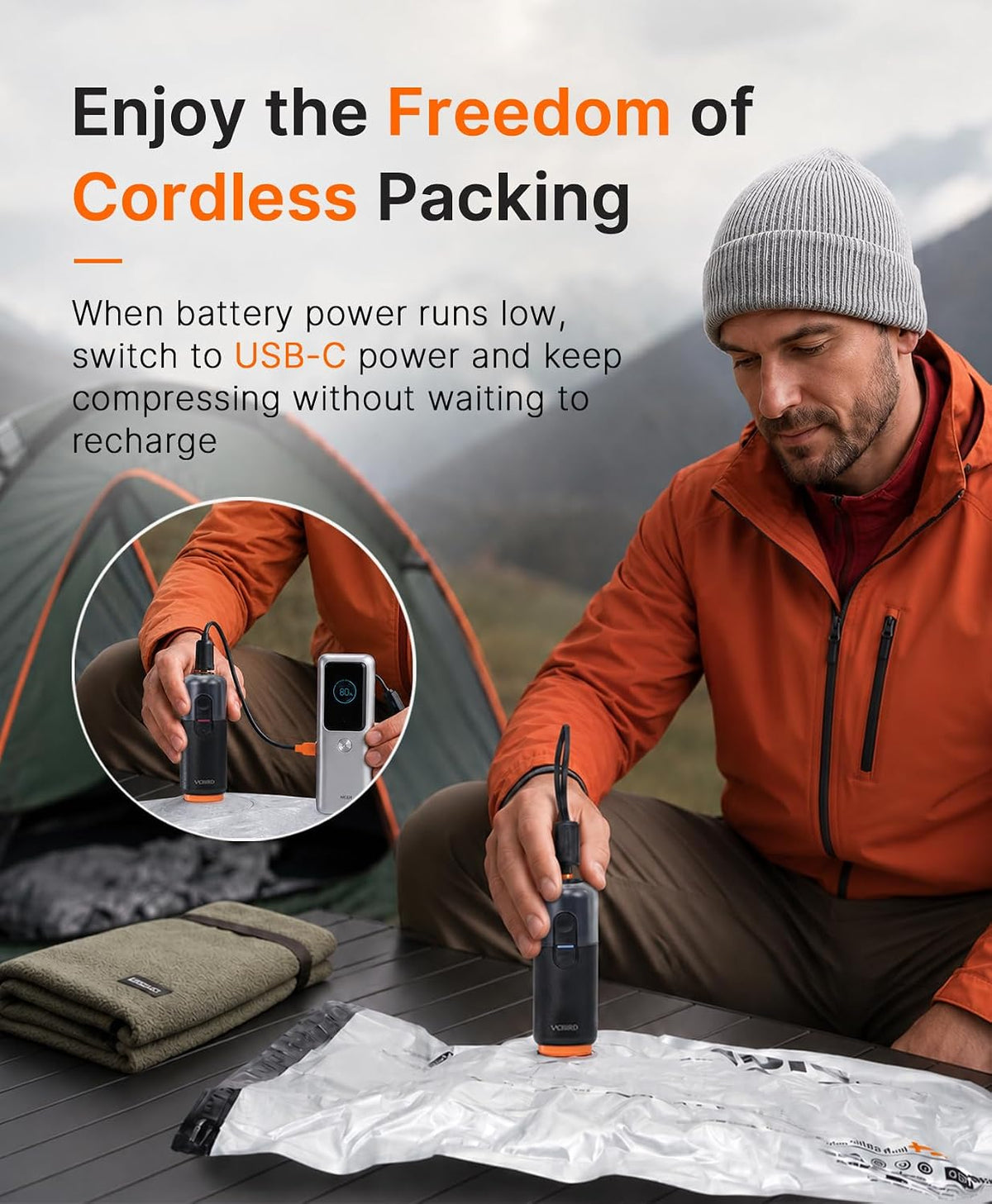 Vacbird Travel Vacuum Bags for Luggage with Cordless Pump