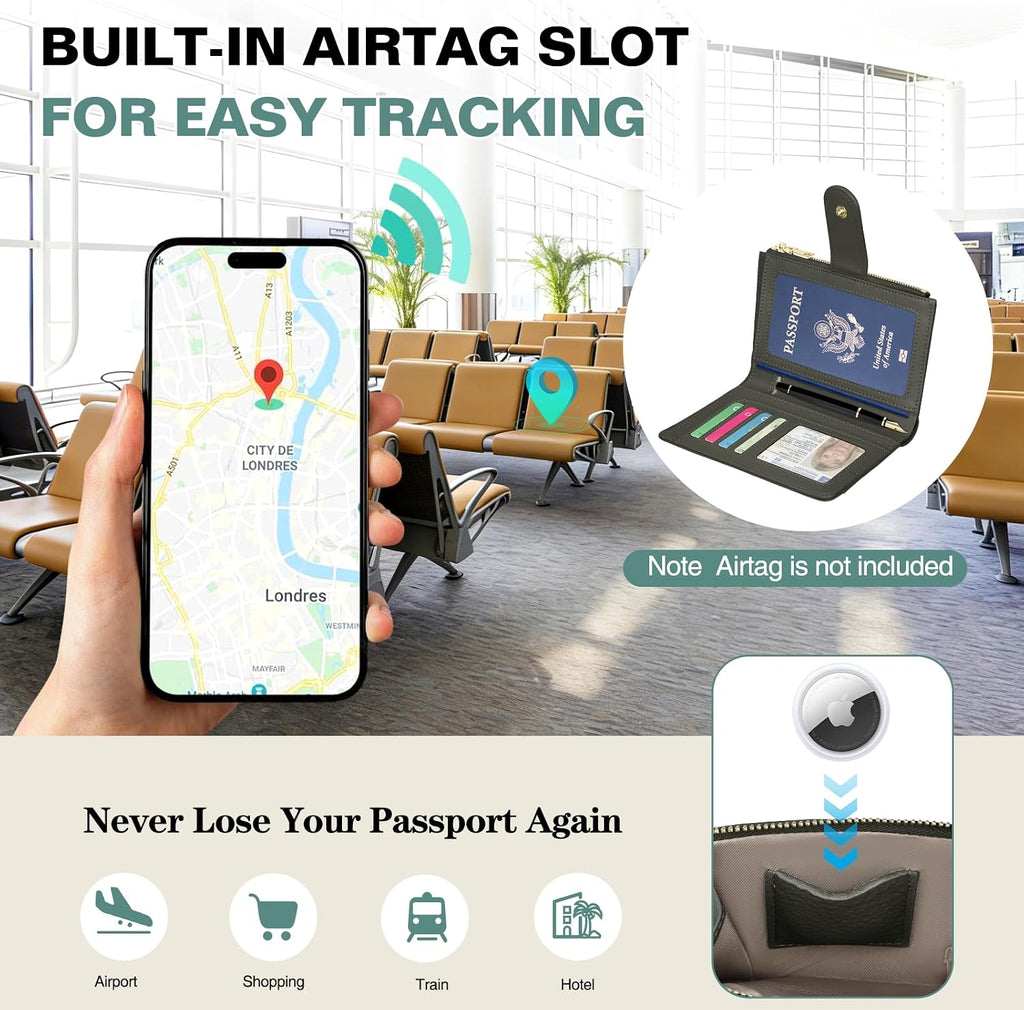 RFID Passport Holder for Travel, Leather Passport Cover Travel Wallet