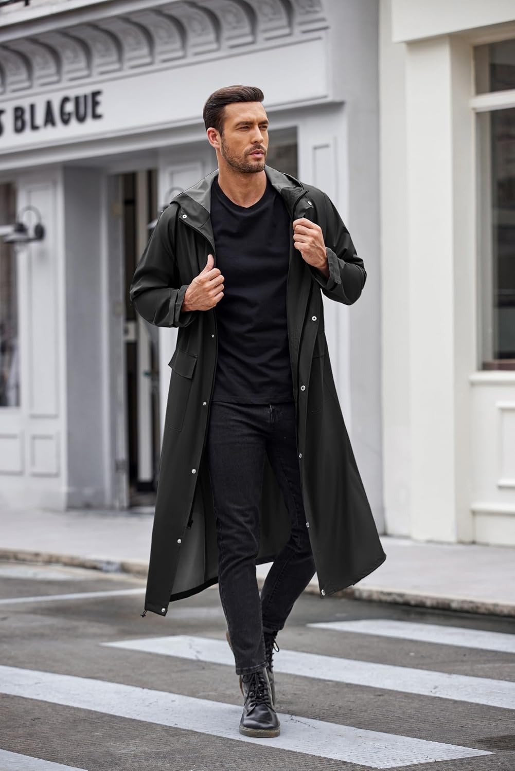 COOFANDY Long Rain Coats for Men Waterproof Trench Jacket with Hood
