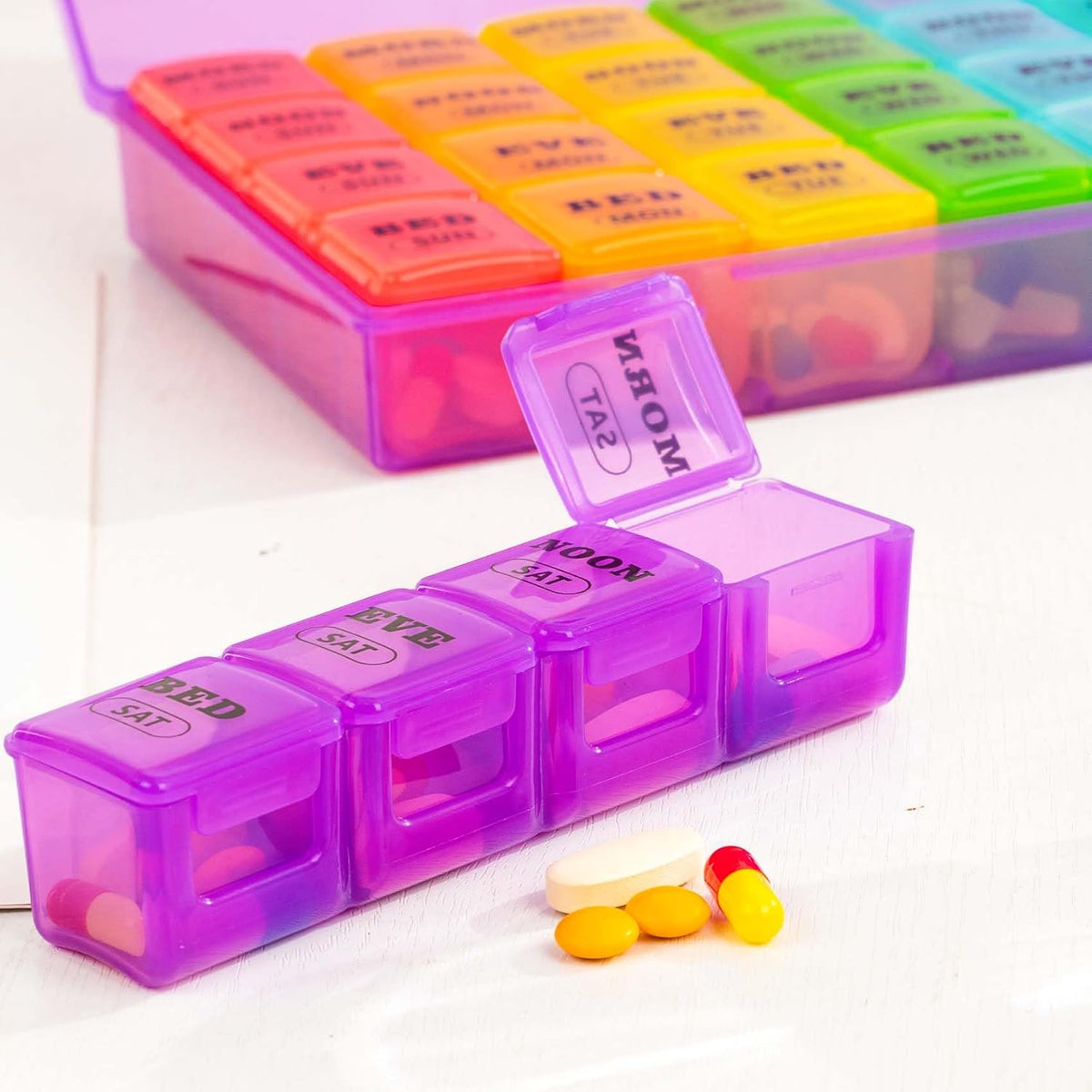 Mossime Pill Organizer 4 Times a Day, XL Weekly AM PM Pill Box, 7 Day Large