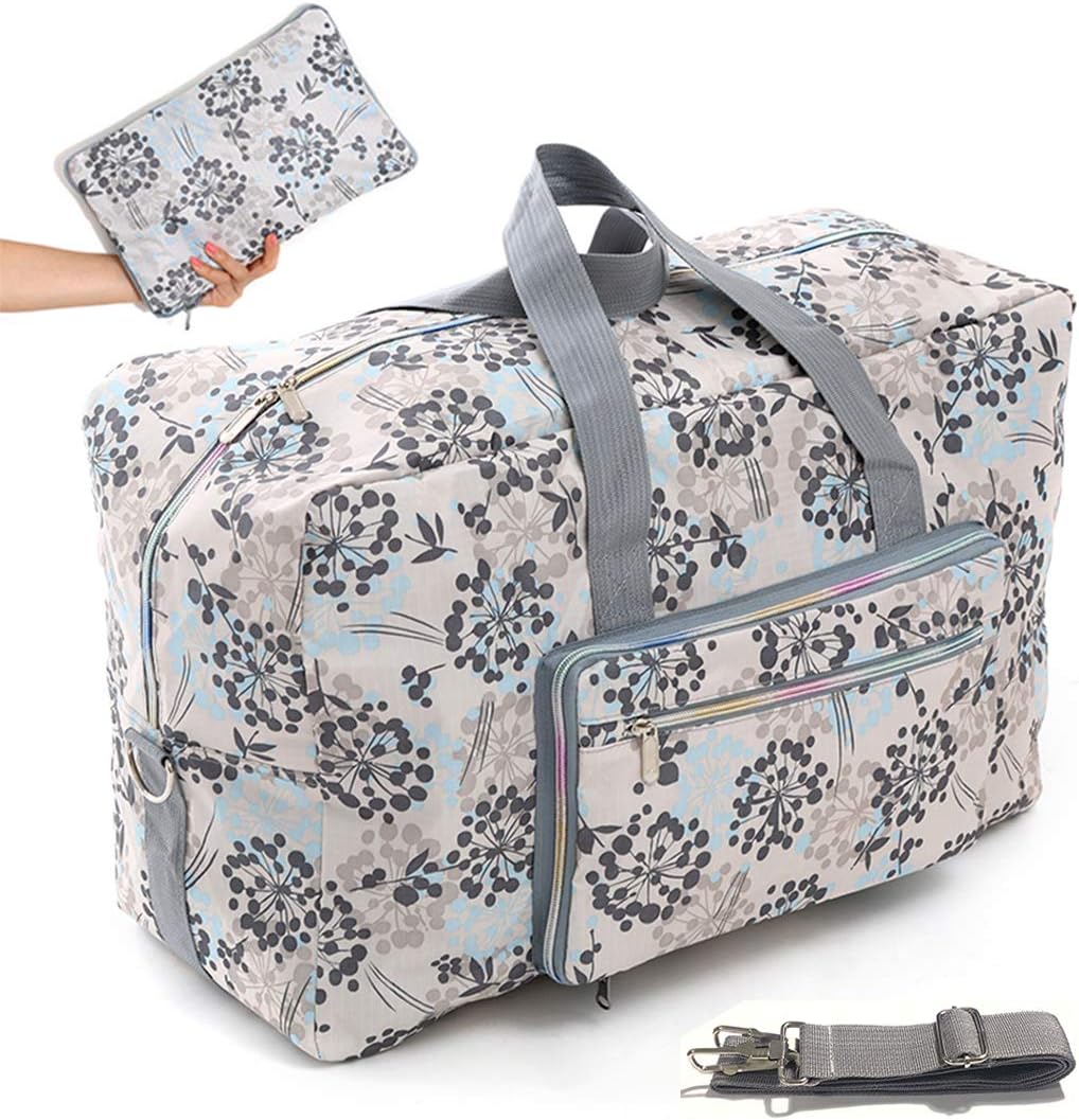 22" Foldable Large Travel Duffel Duffle Bag Sports Gym Tote Bag For Women Overnight Carryon Weekend Bag Shoulder Bag Water Resistant