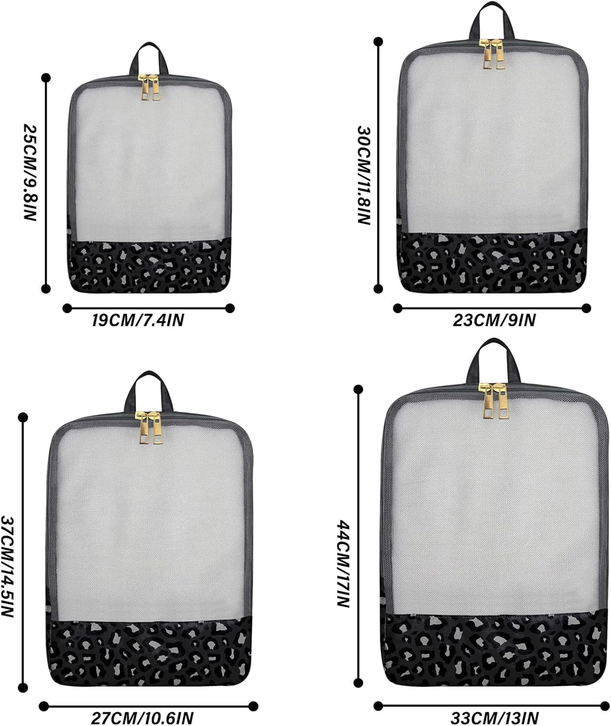 4 Set Packing Cubes Travel Luggage Organizers for Suitcase Travel Accessories for Women Girls Aesthetic Cute-Black Leopard Cheetah Pattern