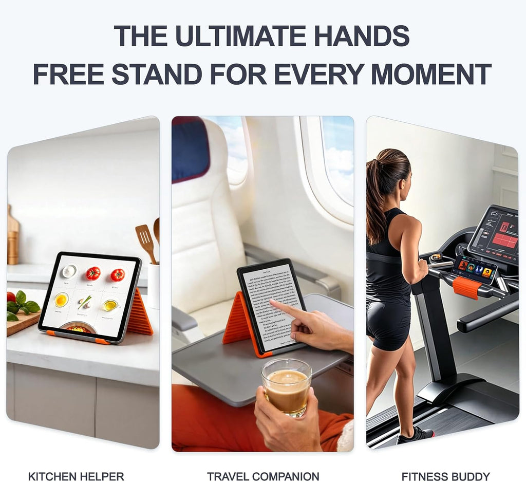 Foldable Phone Stand, Flexible Phone Holder Built-in Aluminum Anti-Slip Silicone Portable Phone Stand for Phone Tablet Laptop Bed Office Airplane Travel Orange