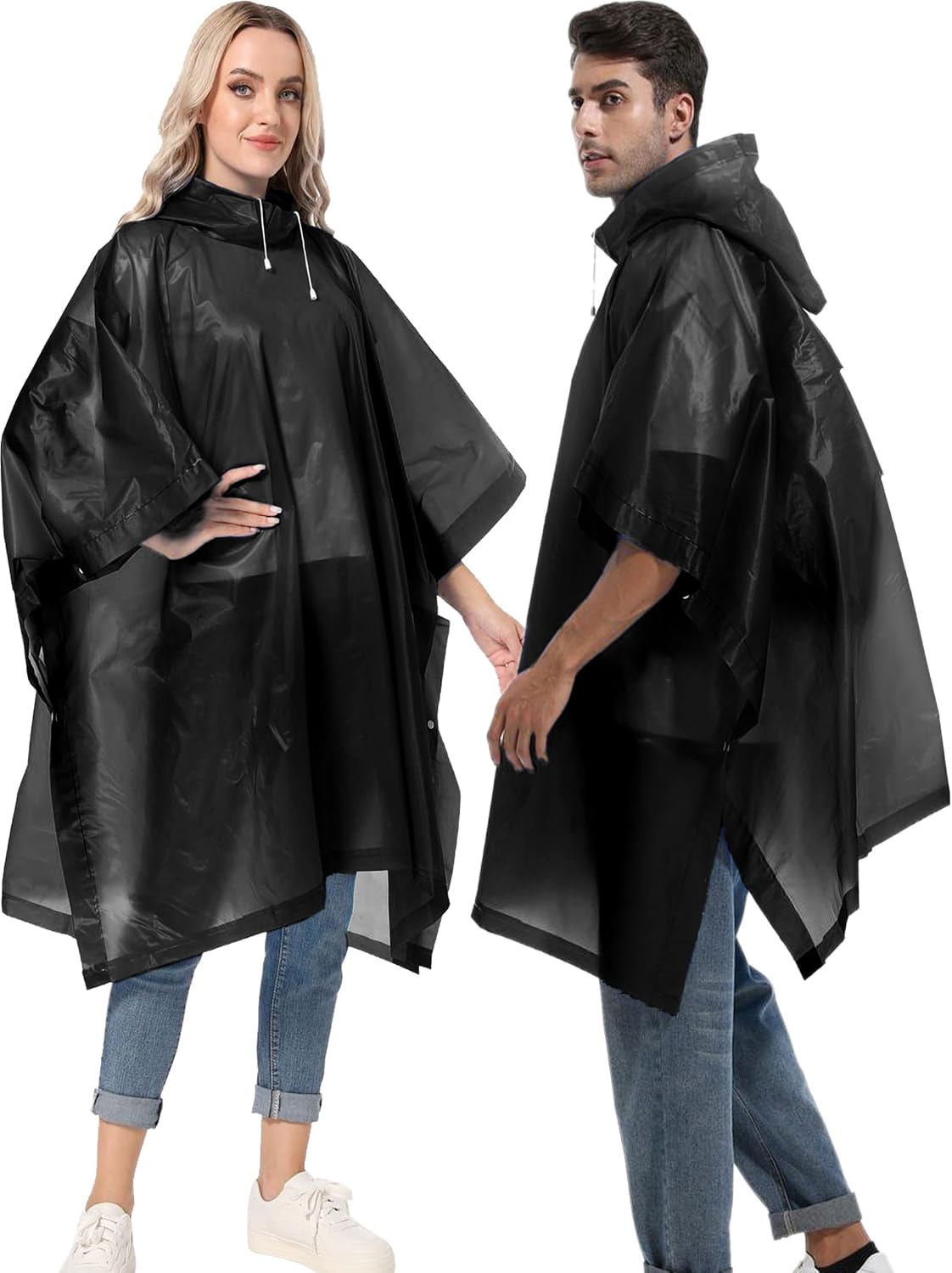 2-Pack Reusable Rain Ponchos for Adults, HOOMBOOM Raincoats Emergency Survival for Women/Men Hood and Drawstring