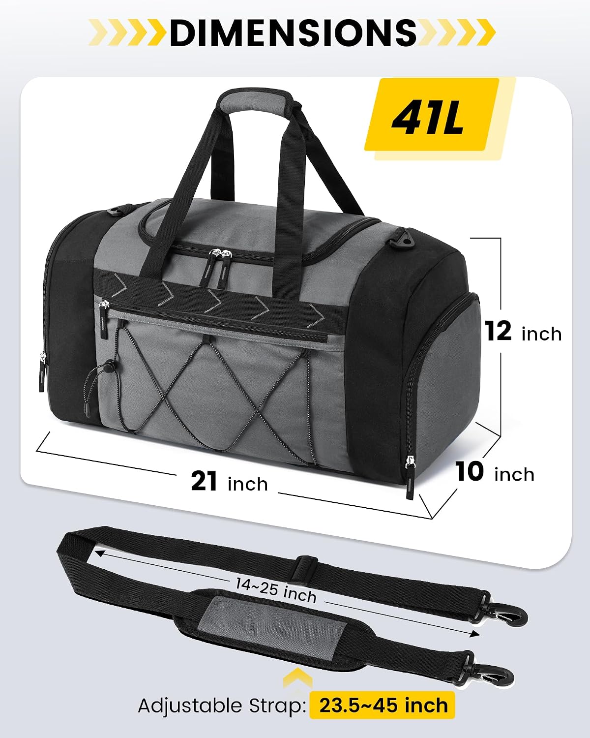 Vorspack 21 Inches Gym Bag for Men Women with Shoe Compartment - Grey