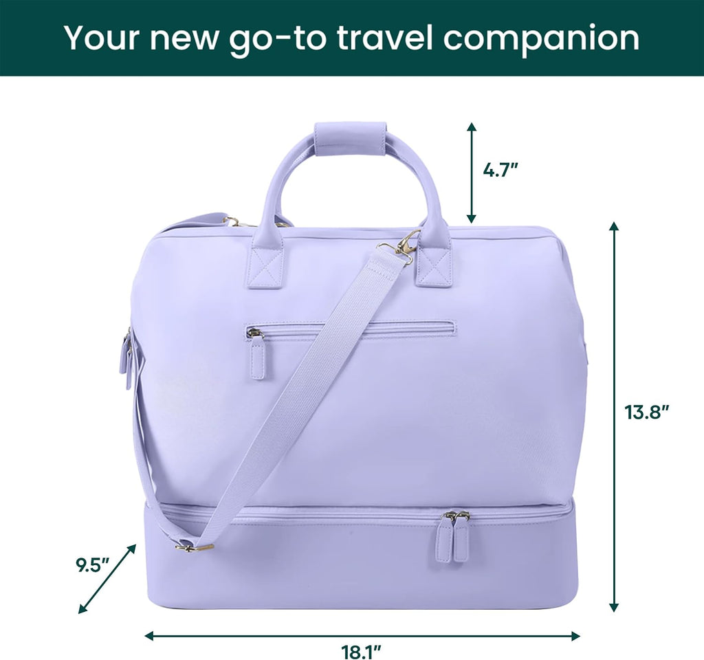 Nobl Travel Weekender Bag for Women & Men, Large Carry-On Duffel, Lavender