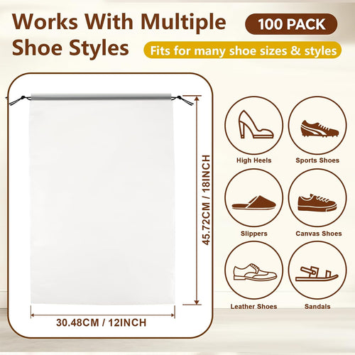 100pcs, clear drawstring bags, shoe bag, clear shoe bags, shoe storage bags, shoe bags for storage, 12 x 18 Inches, bulk drawstring, Plastic Drawstring, for travel, vacation, gym use, Home use