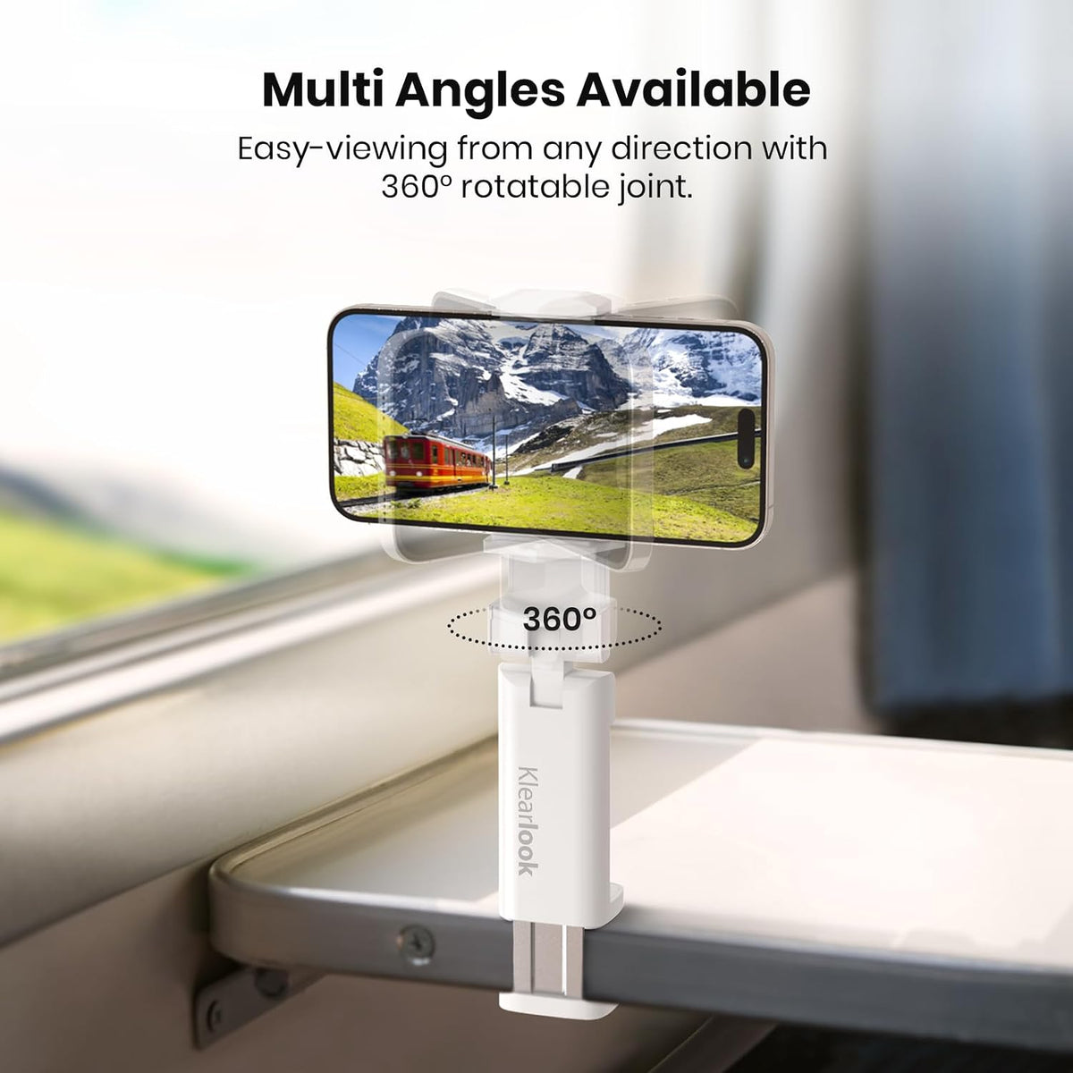 Klearlook Universal Flight Phone Holder, White, Foldable, 360 Rotation, Compatible with 4.7-6.9 Inch Phones
