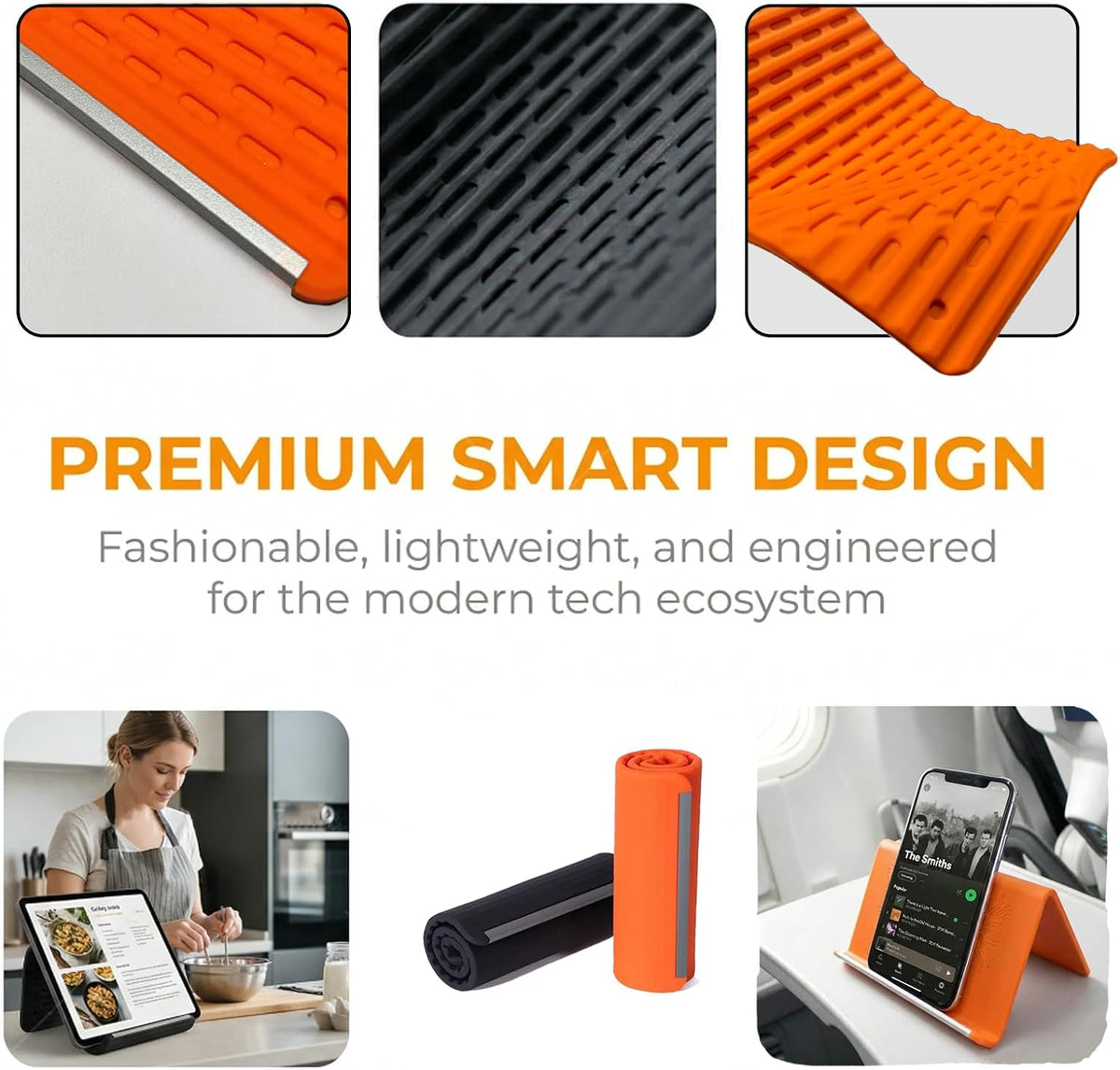 Phone Stand for Desk, Silicone Flexible Phone Holder for All Mobile Devices, Portable Cell Phone Stand for Travel, Home, Car, Airplane, Treadmill, iPad, Tablet, Orange