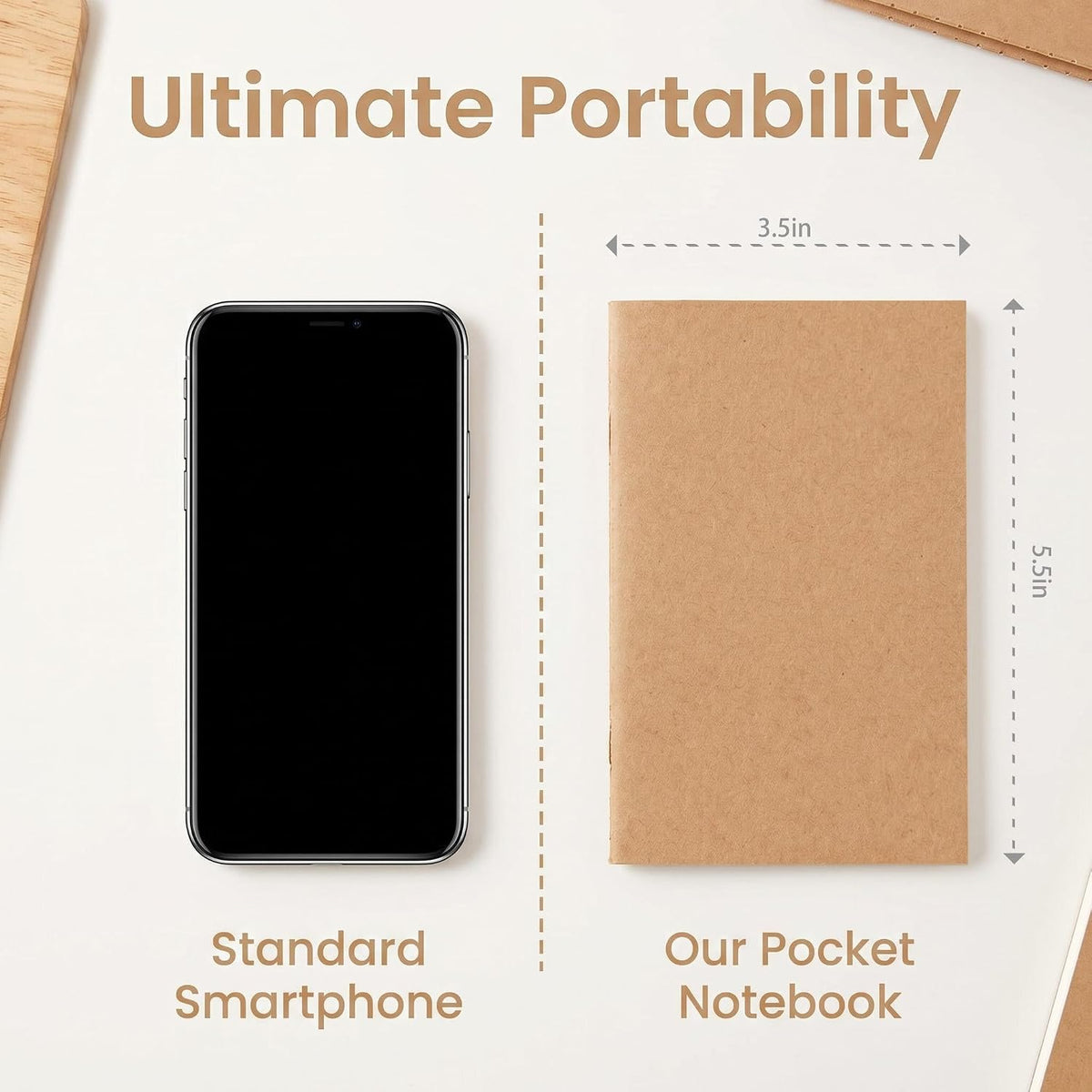 Mini Notebooks 3.5" x 5.5", Brown Kraft Pocket Notebook Bulk Set, 60 Pages Blank Paper Small Notepads, Composition Notebooks for School, Office, Travel, Work (12 Pack)