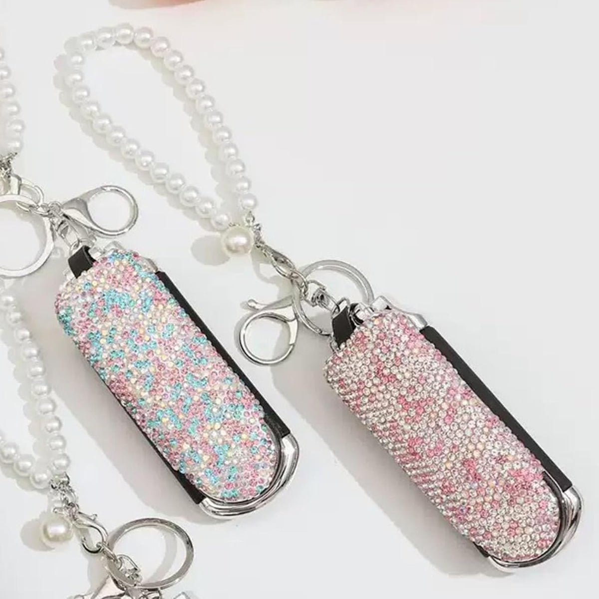 1 Pack Rhinestone Pocket Hair Brush with Mirror Bling Travel Folding Combs Sparkle Portable Collapsible Compact Comb for Women Wedding Party Silver White (With Chain-Pink)