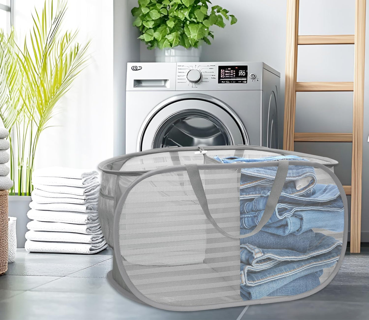Collapsible Laundry Hamper Basket,Pop Up Mesh Divider Bag for Laundry Room