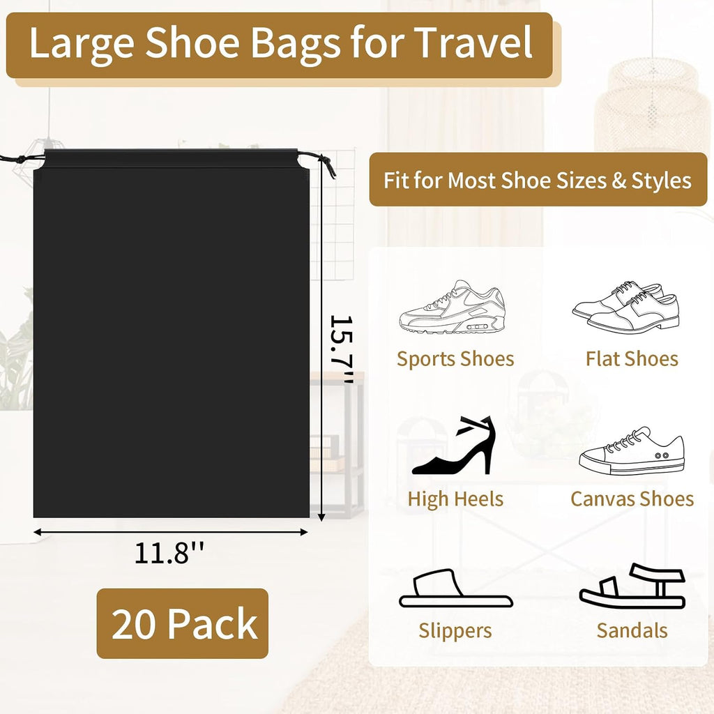 20 Pack Shoe Bags for Travel, BlackTravel Shoe Bags for Packing Waterproof