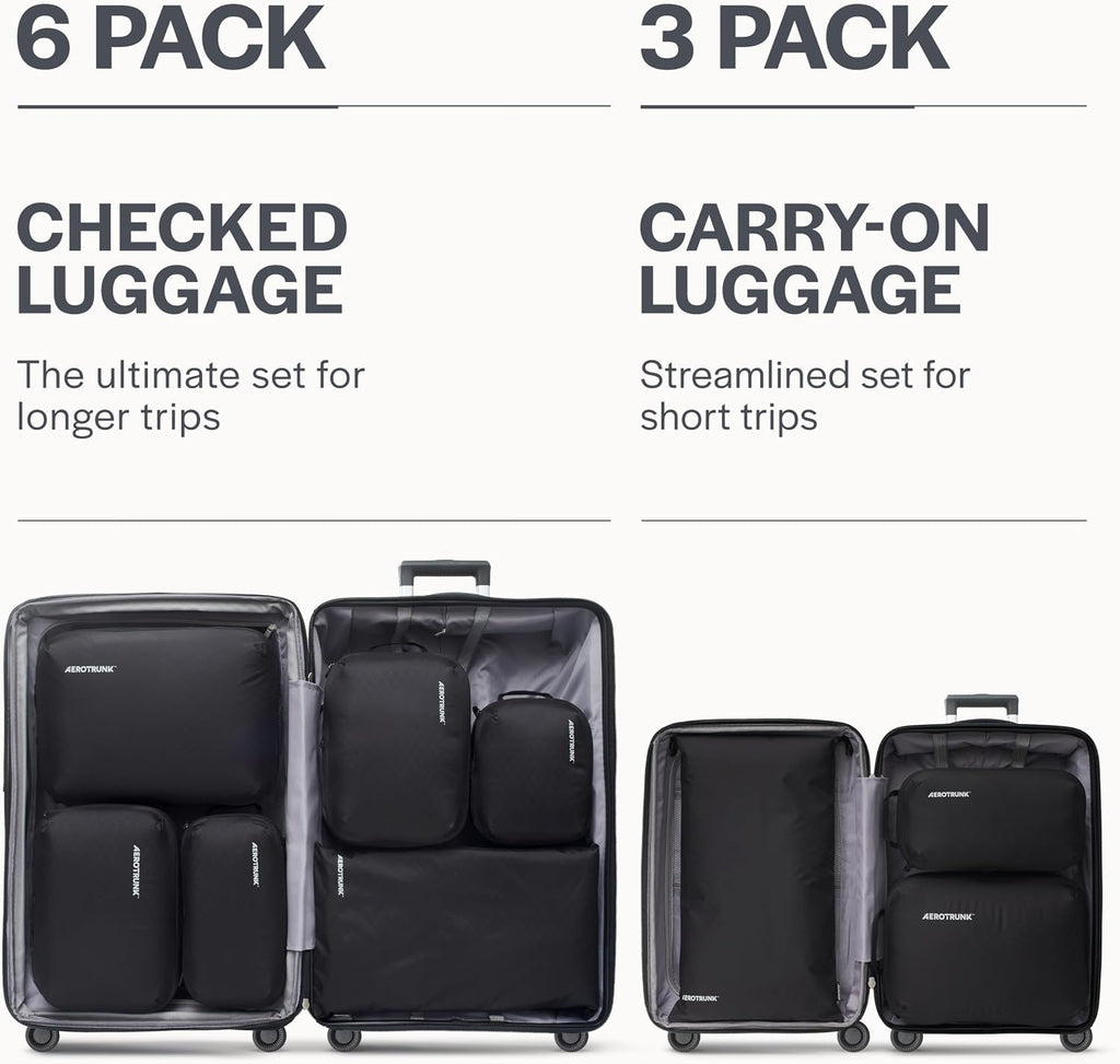 Aerotrunk Ultralight Compression Packing Cubes for Travel, 3-Pack, Black