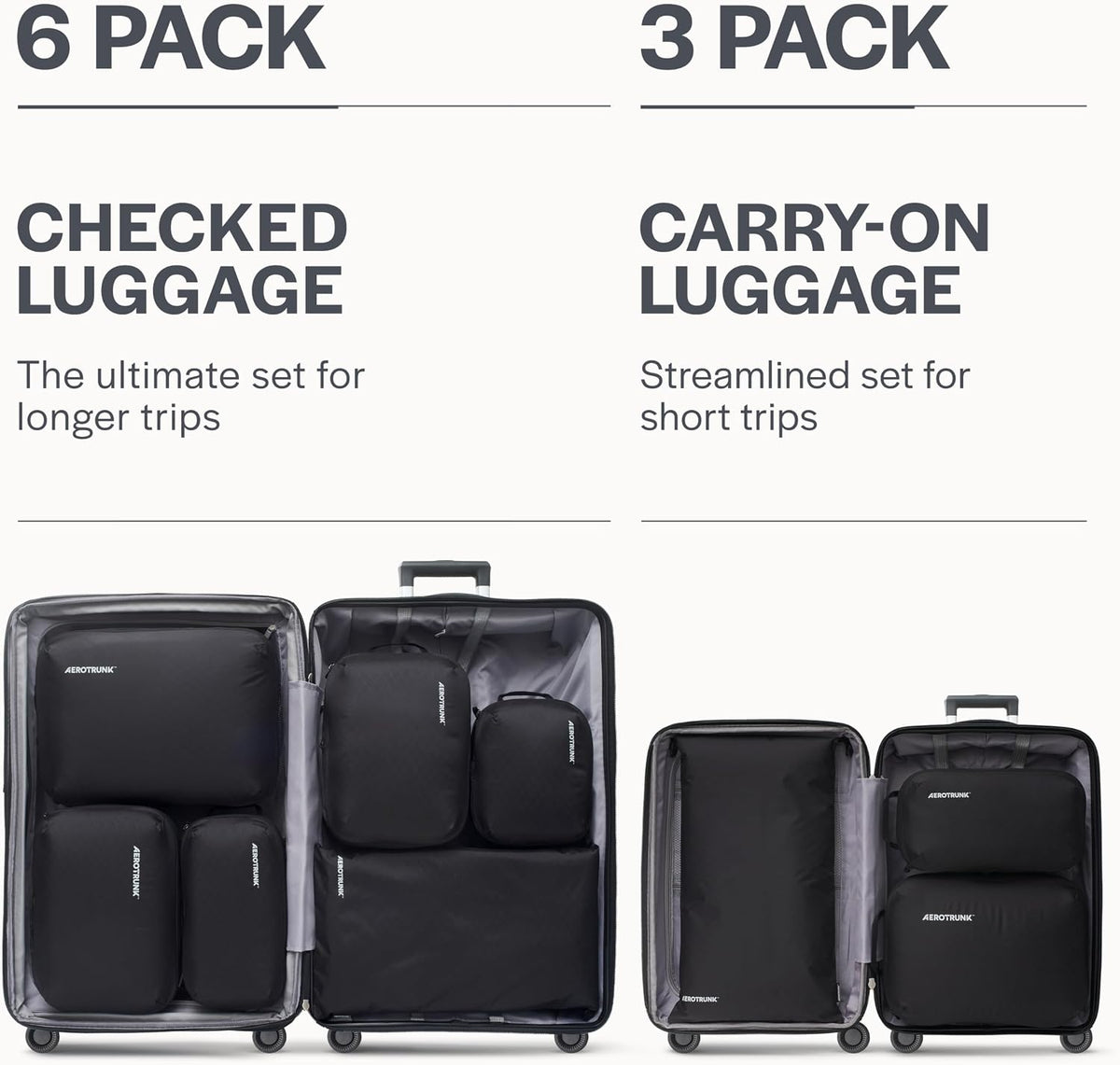Aerotrunk Ultralight Compression Packing Cubes for Travel, 3-Pack, Black