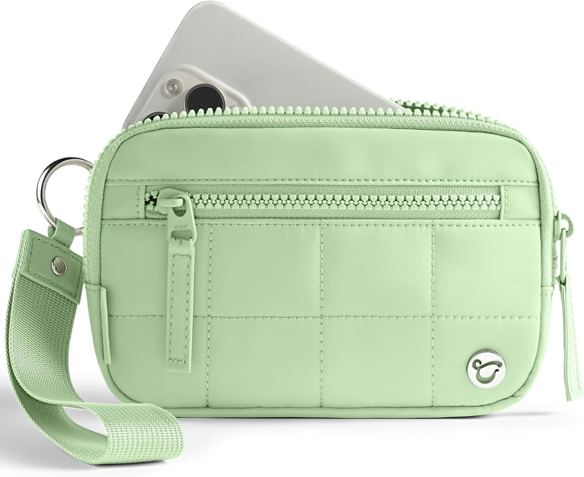 Uselike Womens Wallet Card Holder Purse with Zipper Quilted Phone Wallet RFID Blocking Small Wristlet Wallets for Everyday, Travel (Light Green, Small)