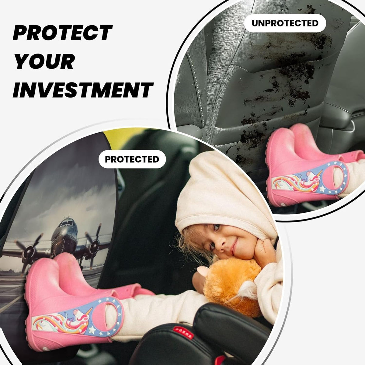2 Pack Car Seat Kick Mat with Storage Pocket Waterproof Backseat Protector