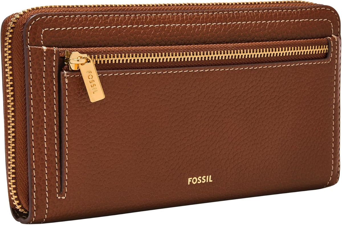 Fossil Women's Logan Leather RFID-Blocking Zip Around Clutch Wallet with Wristlet Strap for Women