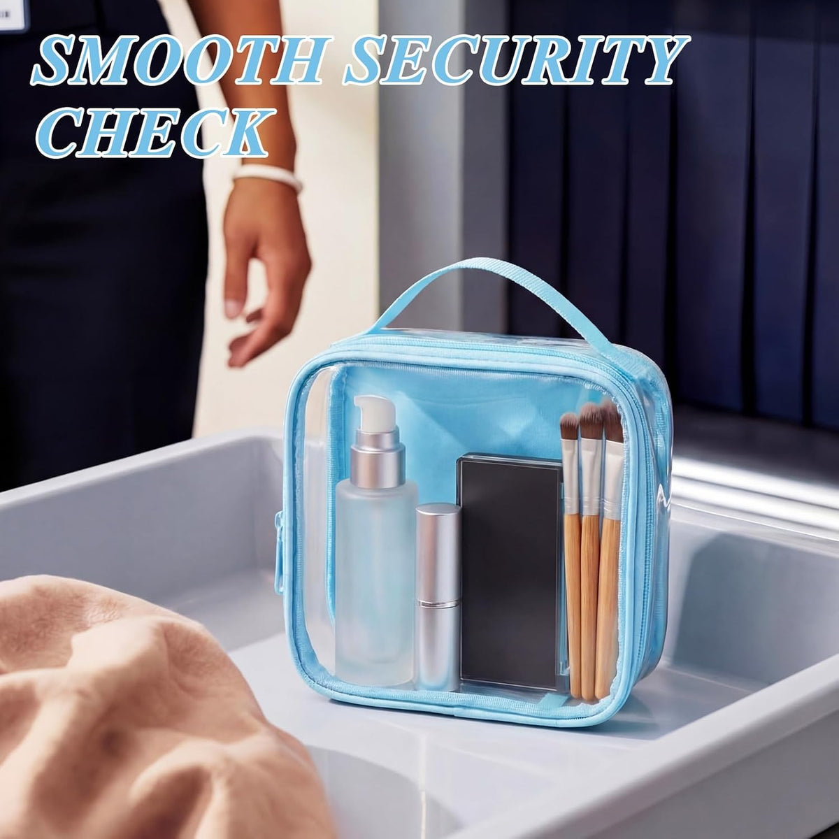 Abbylike 3 Pcs Small Toiletry Bags Reusable Quart Size Travel Liquid Pouch Single-sided Clear PVC Carry-on Organizer with Handle Cosmetic Bags for Airport Security Women Men(Light Blue)