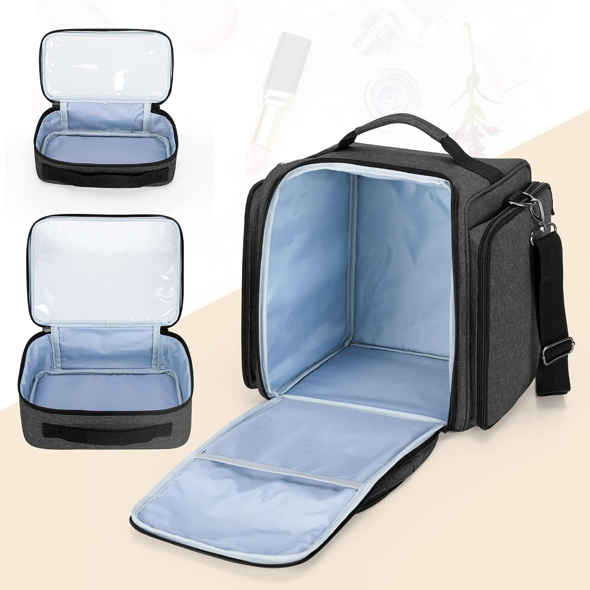 BAFASO Makeup Bag Cosmetic Bag with 4 Inner Removable Pouches, Black
