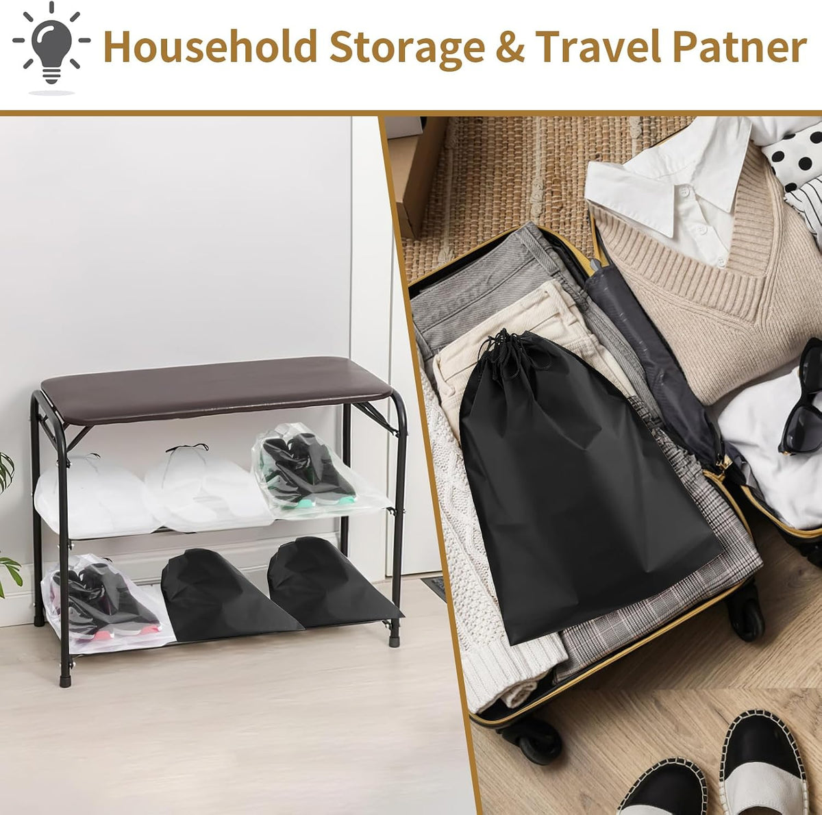 20 Pack Shoe Bags for Travel, BlackTravel Shoe Bags for Packing Waterproof