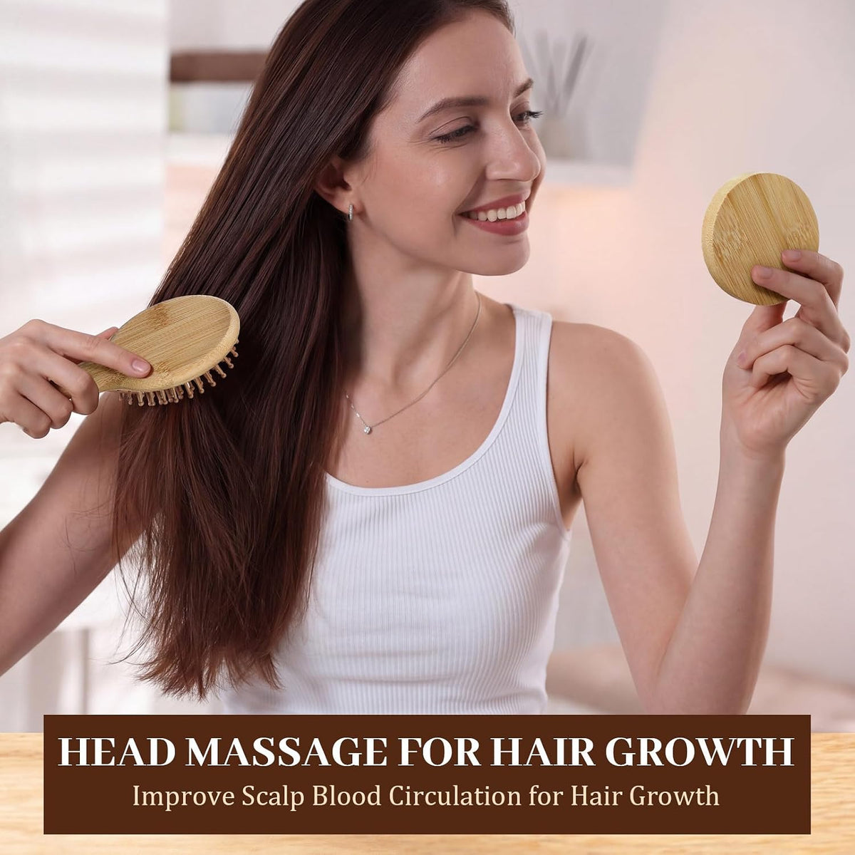 Meanplan Mini Bamboo Hair Brush Bulk with Mirror for Woman, 48 Pack, Oval