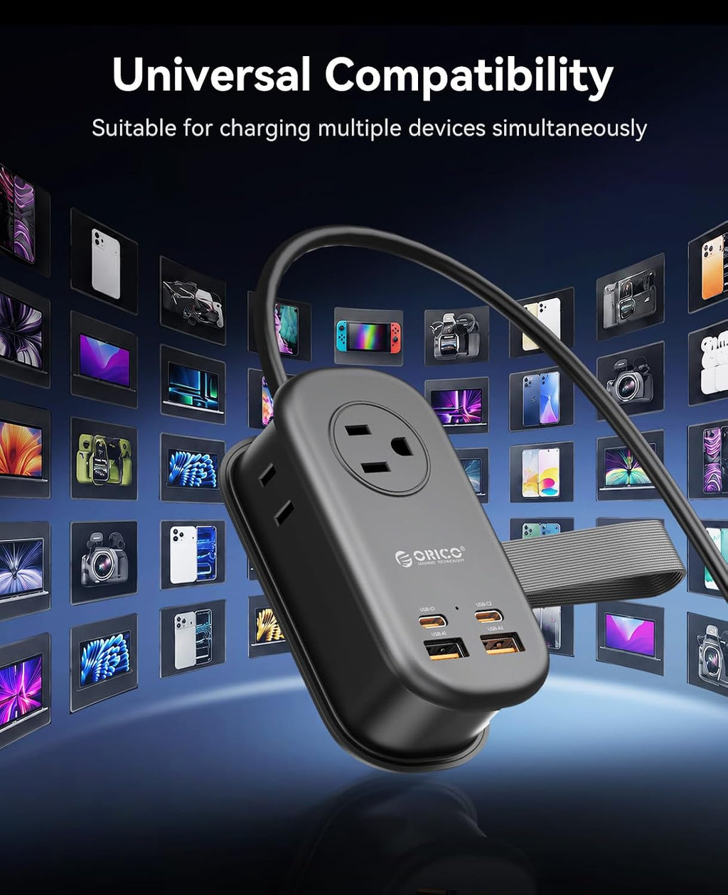 ORICO 65W GaN Travel Power Strip with 3 Outlets & 4 USB Ports (2 USB C)