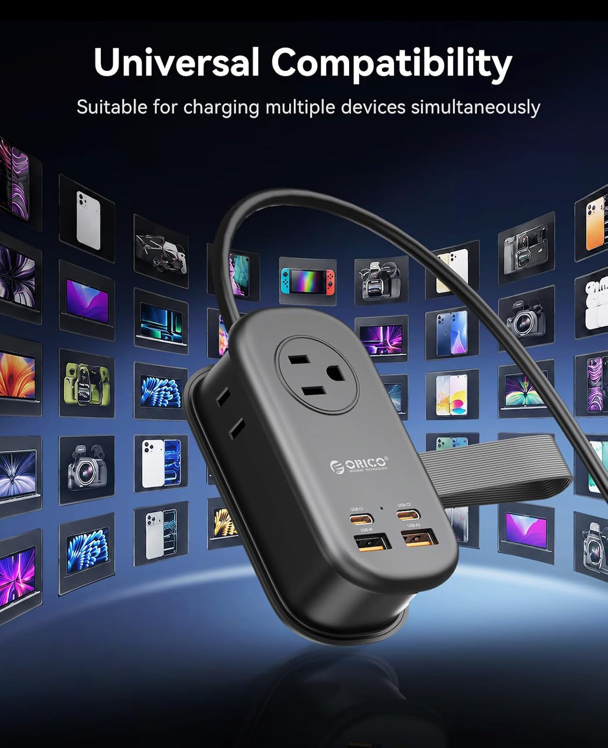 ORICO 65W GaN Travel Power Strip with 3 Outlets & 4 USB Ports (2 USB C)