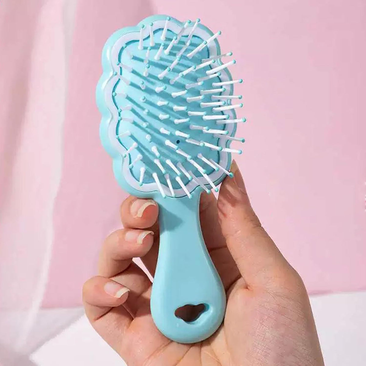 4 Pieces Mini Wet Hair Brush Hair Comb Set For Women Girls Kids Gift Small Cute Cloud shaped Hair Comb Hair Brush Handheld Mirror Set Travel Detangling Comb Massage HairBrush with Air Cushion (Blue)