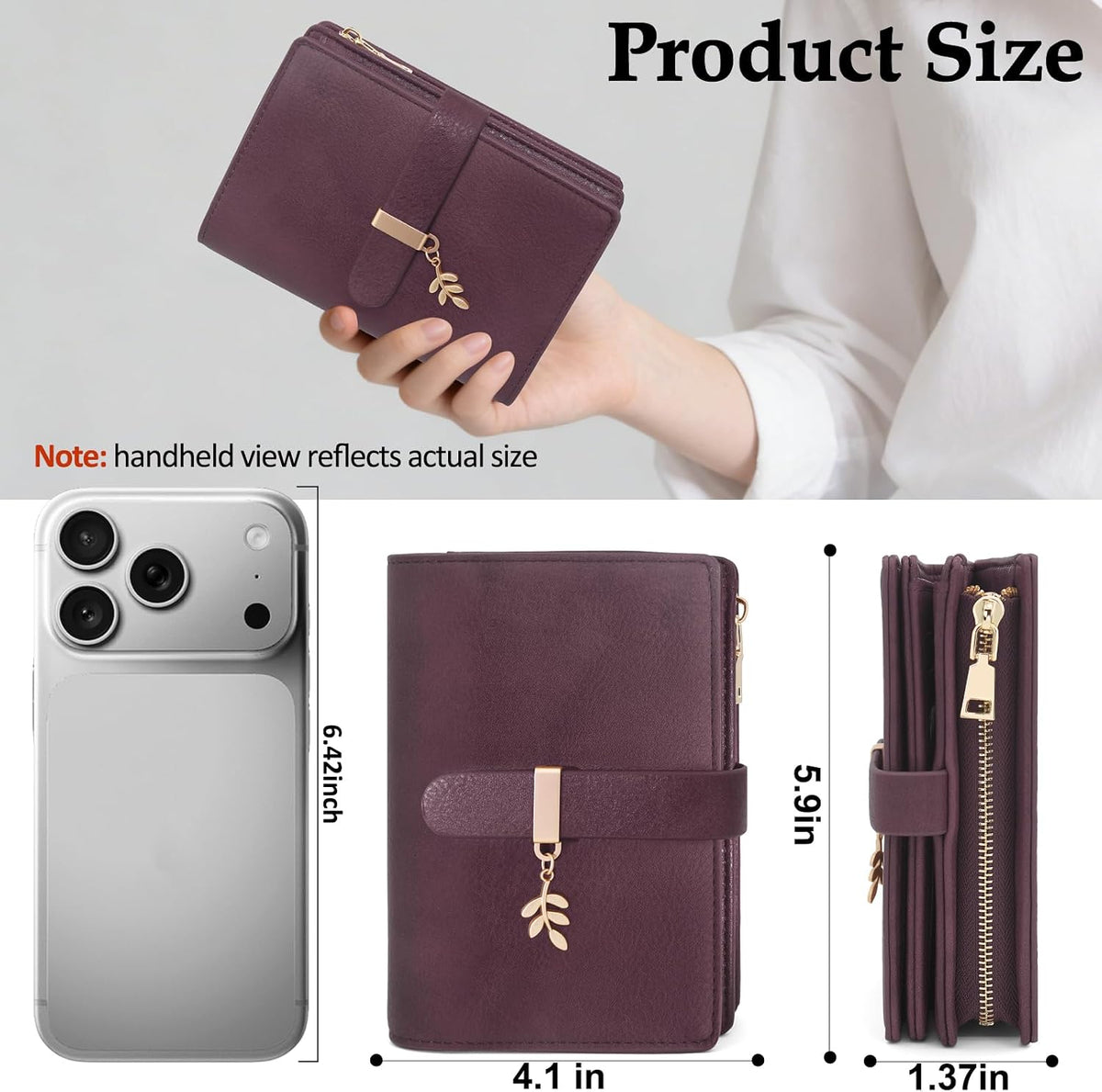 Womens RFID Blocking Trifold Wallet PU Leather Card Holder Burgundy